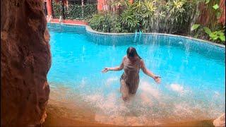 Wetlook pool video. Long wet dress