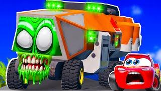 Lightning McQueen and Tow Mater Big BUS VS Desert Rover Truck ZOMBIE, Apocalypse in BeamNG.drive