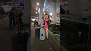 Granate styling, walking in public, train trip to #Genova, #Italia, miniskirt, high heels