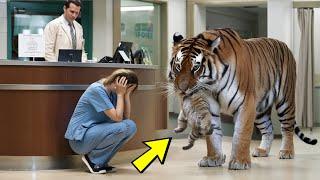 The tiger suddenly burst into the hospital. Upon learning the reason, the nurse began to cry!