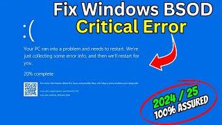 How to Fix Critical Process Died Blue Screen Error on Windows 10 &11 BSOD PROBLEM 2024 wisz tech