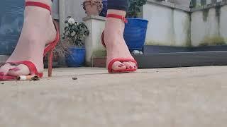 ASMR cig crush in red heels - nearly got away