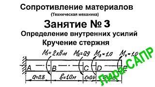 Лира-САПР.  Сопротивление материалов. Занятие 3. Определение внутренних усилий. Кручение стержня