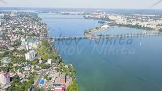 Voronezh, Russia. Chernavsky bridge. View of the Voronezh river in summer, Aerial View Hyperlapse