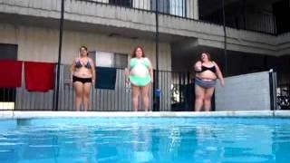 3 BBW ssbbw Gals jumping into the pool