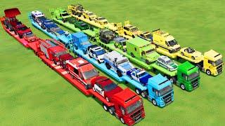 LOAD & TRANSPORT FIRETRUCK, CARS, AMBULANCE, POLICE CARS, BUS, LOADER BY TRUCK-Farming Simulator 22