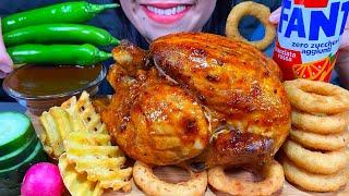 ASMR WHOLE ROAST CHICKEN, WAFFLE FRIES, ONION RINGS, BBQ SAUCE MASSIVE Eating Sounds