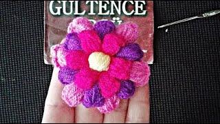 Tığ İşi Kolay Örgü Çiçek Yapımı (How to make a crochet flower)