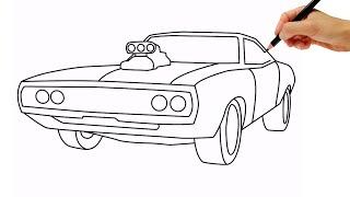 How to draw a car Dodge Charger 1970 step by step