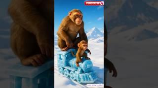The monkey and his baby build his house and break because of the thunder storm