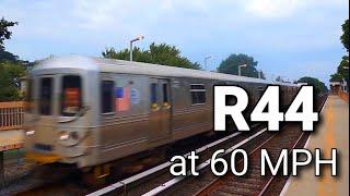 A R44 Express train passes Jefferson Av at 60 mph - Staten Island Railway