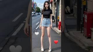 AI Lookbook Quickness Test #48 - Korea Busan Street Black T-shirt + Denim Skirt Female Model l Game