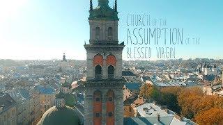 Успенська церква Львів вежа Корнякта Assumption Church Kornyakta Tower Lviv Ukraine drone