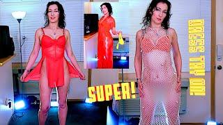 Sexy Dresses Try On Haul - No Panties, Transparent Lingerie Red Pink Dress