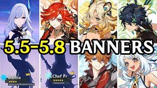 UPDATED BANNER LINEUP VERSIONS 5.5 TO 5.8 ! Skirk, Mavuika Rerun and Akkefi - Genshin Impact