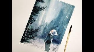 Winter Landscape Watercolor Painting