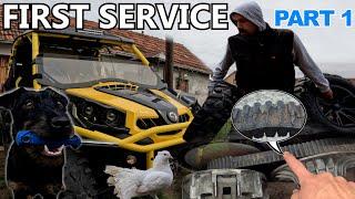 FIRST SERVICE ON MY CAN-AM COMMANDER 1000 ️ | Rain, Mud & Dogs in the Backyard Garage