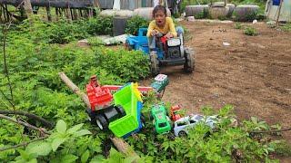 Yana find excavator land truck, monster truck, training, police car, tractor supply and toys lots of