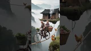悬绳为路，驮着烟火与长情#治愈系 #乡村生活 #中国乡村 #悬崖上的温馨