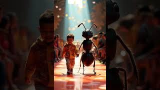 A Child and a Giant Ant on the Runway #fashionshow #whimsical #children'sstorybook