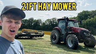 Mowing 21 FEET at a TIME!!! 19 year old Farmer