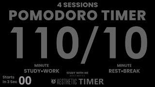 DARK Mode, Pomodoro 110 / 10, No Music, 8 Hour Study, Minimalist, 4 Sets, 10 Minute Study Timer