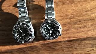 Bezel comparison: Grand Seiko sbgh255 bracelet and Seiko Marine Master Tuna sbbn031 bezels