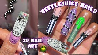 XL BEETLEJUICE NAILS 🪲 | MADAM GLAM HALLOWEEN GELS | 3D NAIL ART