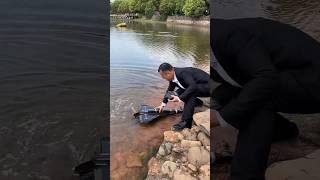 Remote control airplane flies on water