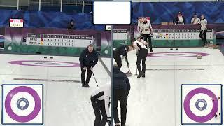 Cameron Bryce throws a spinner to split & score 2 vs Ross Whyte (2023 Scottish Curling Championship)