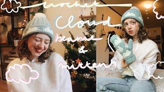 making a cloud beanie and matching mittens ️ | crochet with me