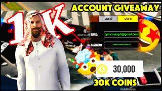 1k Subscribers || Free Account Giveaway! 30k Coins & All Cars Unlocked