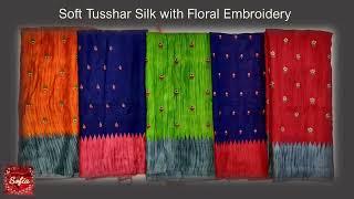 Sofia - Floral embroidery on Tusshar Silk Saree with blouse (indian)