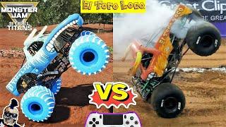 Monster Jam Video Game Steel Titans Fire and Ice VS Real Monster Truck