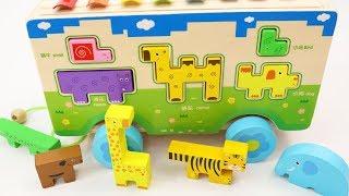 Wooden Animal Shape Sorting Truck Zoo Animal Transporter Toy