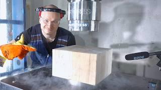 Can Giant Wood Block Frozen in Liquid Nitrogen STOP Hydraulic Press