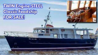 €449K STEEL Classic 1962 Canoe Stern FEADSHIP For Sale! | M/Y Haddock!