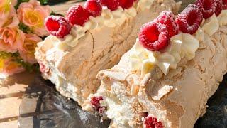 Меренговый рулет/Рецепт/Meringue roulée aux framboises