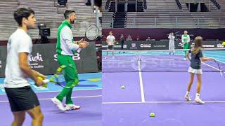 Djokovic and Alcaraz Playing Doubles Together against Fans - Six Kings Slam 2024