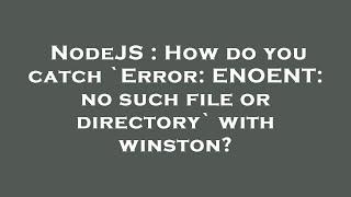 NodeJS : How do you catch `Error: ENOENT: no such file or directory` with winston?