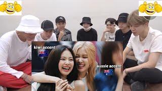 BTS Reaction to Jennie and Rosé speak english with new zealand & aussie accent