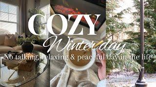 Cozy winter/snow day at home | Relaxing, no talking vlog, coffee, walks with Max, Terence got sick…