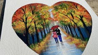 Couple Walking in the Rain Painting /  Acrylic / cotton swab Art/ Valentines Day Painting / Tape Art