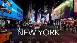 New York Night Driving City Tour 4K - Downtown City Lights Drive