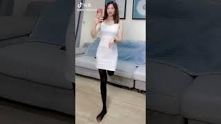 Chinese above knee amputee girl dance in nylon feet and stump