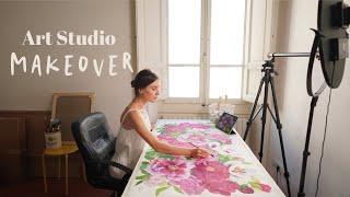 Art Studio Makeover ￼￼￼ Sketching in Florence  Big watercolor peonies paintingCozy Art Vlog