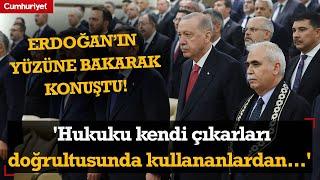 AYM başkanı Erdoğan'ın karşısında konuştu: 'Hukuku kendi çıkarları doğrultusunda kullananlardan...'