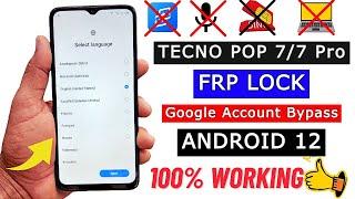 Tecno Pop 7/7 Pro FRP Bypass Without Pc | All Tecno Android 12 FRP Unlock Google Account Bypass 2024