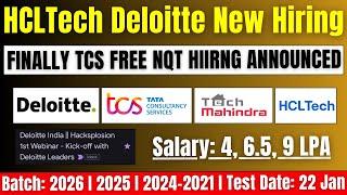 TCS Biggest Free NQT Hiring Announced | HCLTech, TechM, Deloitte New Hiring | 2026, 2025, 2024 Batch