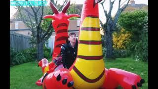 Deflating (x10 speed) Fyaryuu inflatable shiny red dragon from Inflatable World